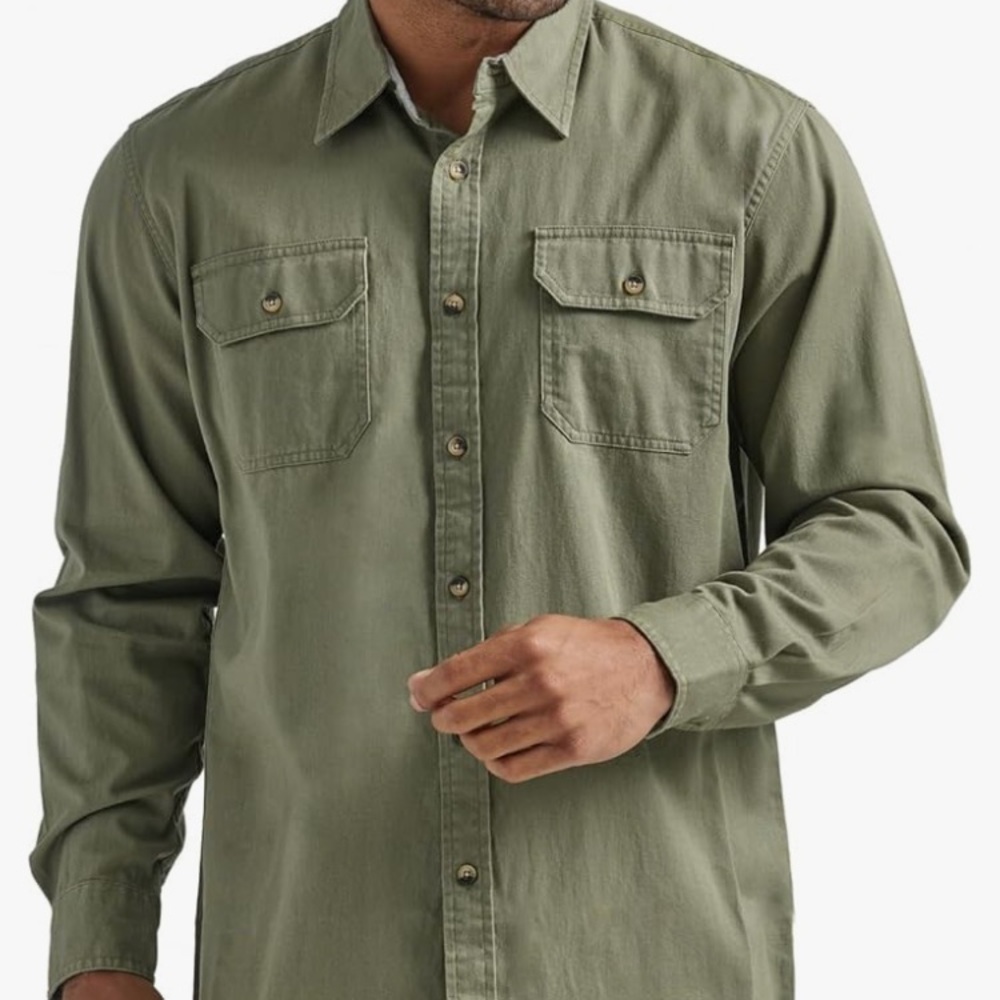 Men's Olive Green Button-Up Wrangler Shirt